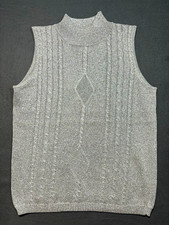 Gardy womens Pullover Sleeveless Crochet Vintage Silver Metallic M
