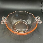 Vintage Pink Depression Glass Octagon Bowl with Bow Handles Serving Candy Dish