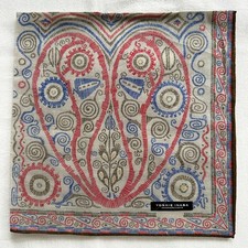 Vintage Handkerchief Line Art Paisley Floral Pattern Hanky light Green Cotton 19