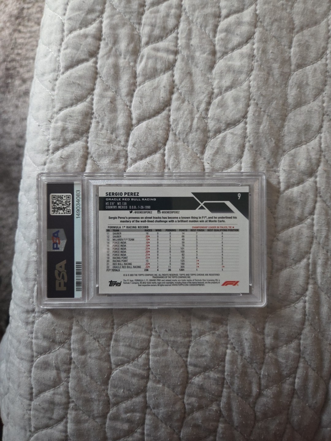 2023 TOPPS CHROME FORMULA 1 #9 SERGIO PEREZ VARIATION-CELEBRATION PSA 9 view 5