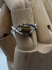 Vintage Sterling Silver Tiger’s Eye Cabochon Vine Band Ring Size 8