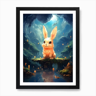 Kaninchen im Wald 1 Kunstdruck gerahmt Wandbild Poster Leinwanddruck Bild