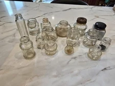 MIXED LOT OF 15 VTG INK BOTTLES 