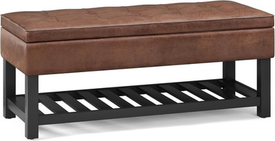 Cosmopolitan 44'' Wide Vegan Leather Storage Ottoman in Brown | Transitional Otto