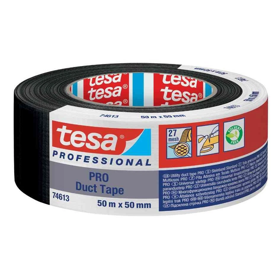 [74613-00002-00] tesa Ruban toilé Duct Tape PRO, 50 mm x 50 m, noir - Photo 1/1