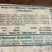 National Scientific TN0946-12R Strip/12 Attached 1.1ml Microtubes In Microracks