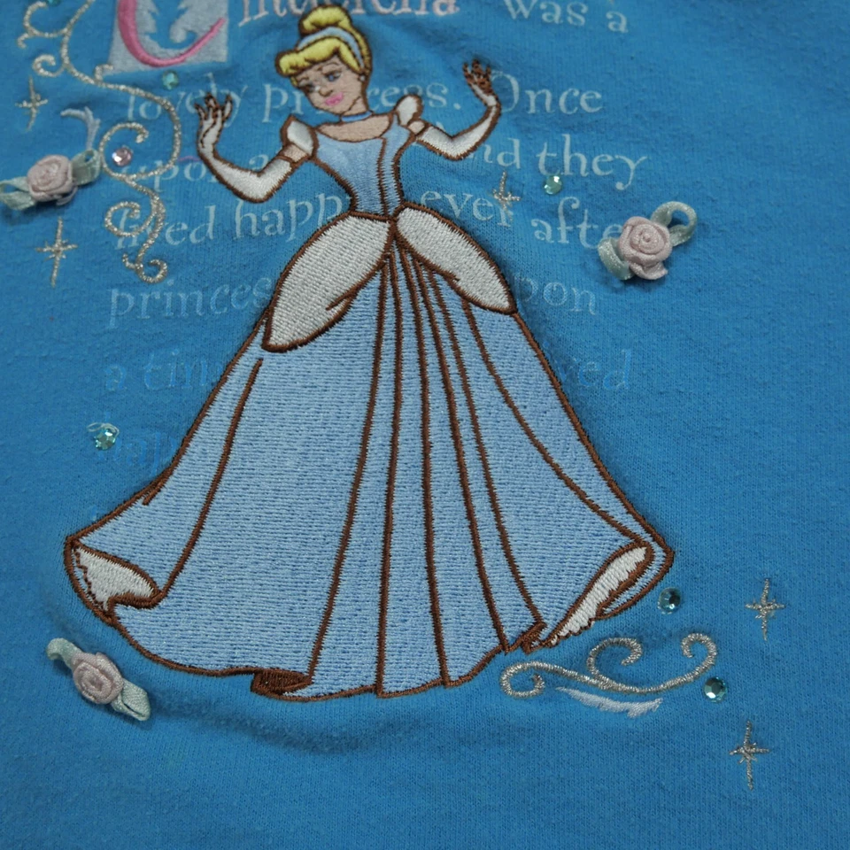 Sudadera Vintage Cenicienta Niñas Mediana 7 8 Azul Pullover Disney Años 90 Y2K Foto 4 de 4