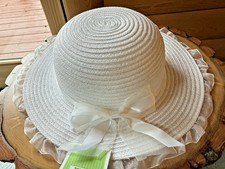 Toddler Girls EASTER HAT DRESSUP TEAPARTY HAT WHITE W/RIBBON  BOW New With Tags