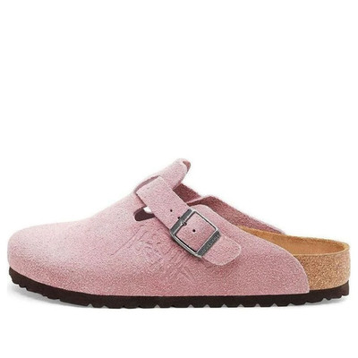 Women's Birkenstock × Stussy Boston Clog Dusty Pink Suede Leather Wide Shoes