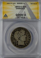 1893 S Barber Half Dollar ANACS G-4 DAMAGED DETAILS