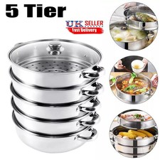 LARGE 28cm 5-Tier Stainless Steel Steam Cooker Steamer Pan Cook Food Veg Pot New
