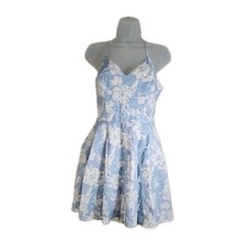 B Darlin Blue Floral Lace-Back Fit & Flare Dress Cottagecore Milkmaid Peasant