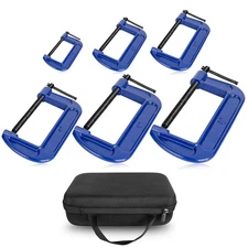 C-Clamps Set 6 Piece 1 2 3 4 5 6-Inch Heavy Duty Malleable Iron C-Clamps
