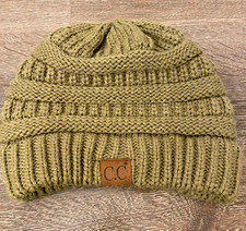 C.C. Olive Green Chunky Knit Beanie Hat Winter Toque Acrylic