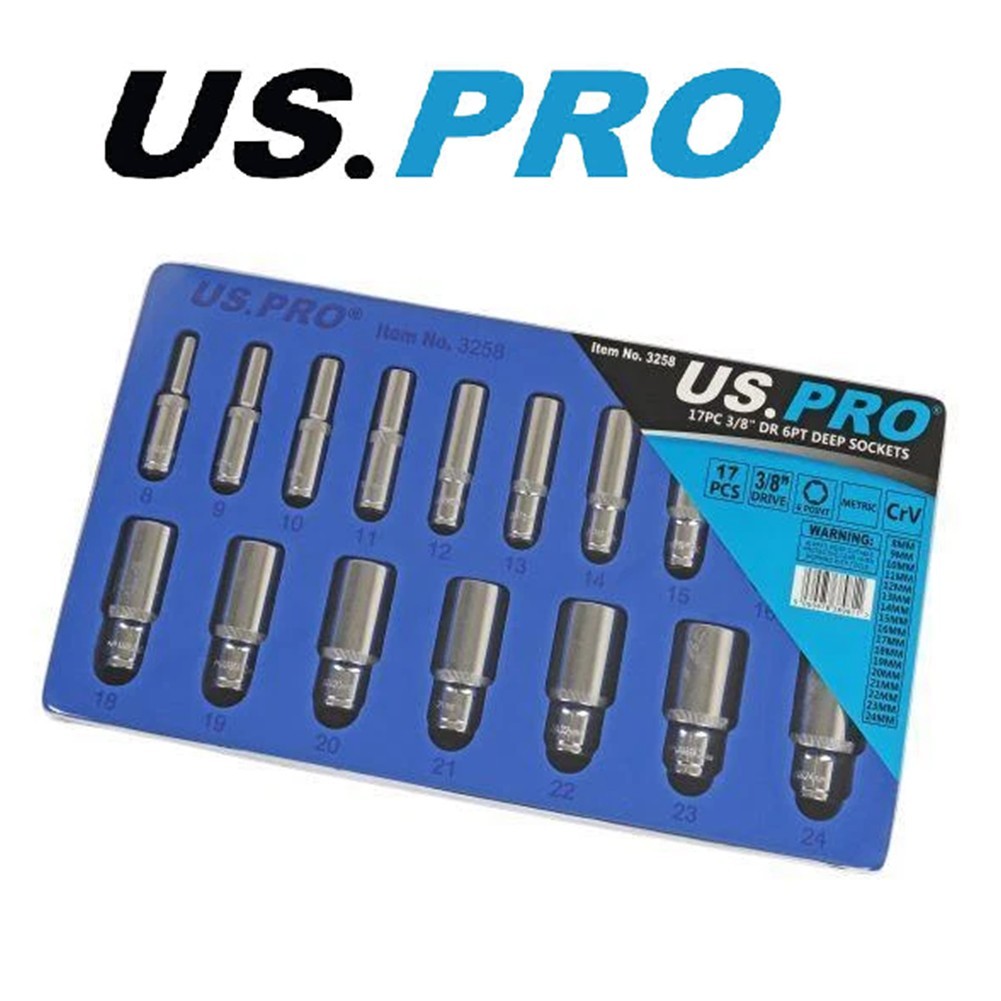 US PRO 17pc 3/8 Dr Metric Deep Socket Set 6 Point 8-24mm 3258 - Image 3
