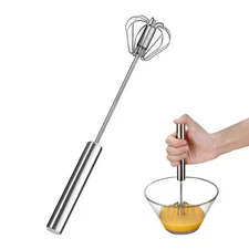 Egg Beater, Hand Easy Whisk Stainless Steel Hand Push Egg Beater Manual Mixer...