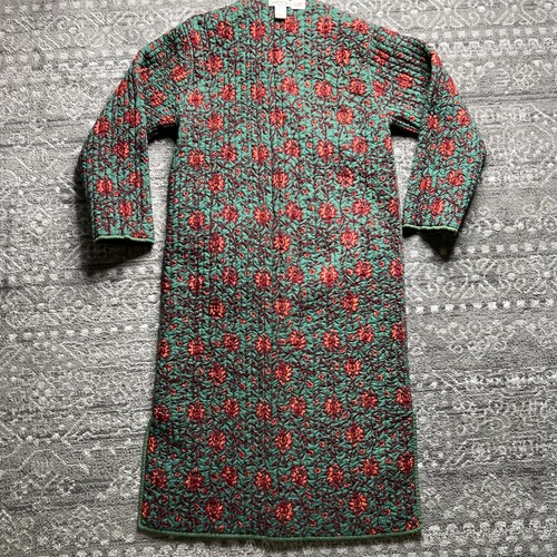 Accappatoio giacca lungo trapuntato bottoni Orvis rosso floreale piccolo cotone reversibile - Foto 8 di 12