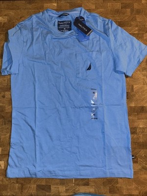 Nautica Deck T-Shirt Active Stretch Azure Blue Mens XS Pocket Tee NWT