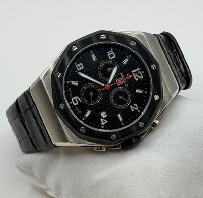 Swiss Eagle Black Dial Chronograph Watch Mens Multifunction Leather