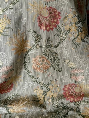 French Pierre Frey Floral Garland Silk Brocade Lampas Fabric ~ Sienna Sage Olive