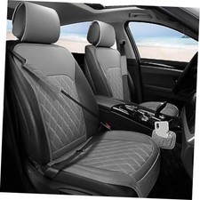 Front Car Seat Covers - Leather Seat Covers with Storage Pocket and Two Grey