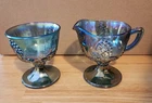 Vintage Blue carnival glass Sugar And Creamer