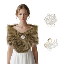 Faux Fur Shawl Wraps for Women Sleeveless Winter Fur Wrap Neck Large Brown