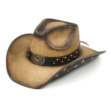 Straw Cowboy Hat for Women and Men Medium-Large Rustic Brown Eagle Star