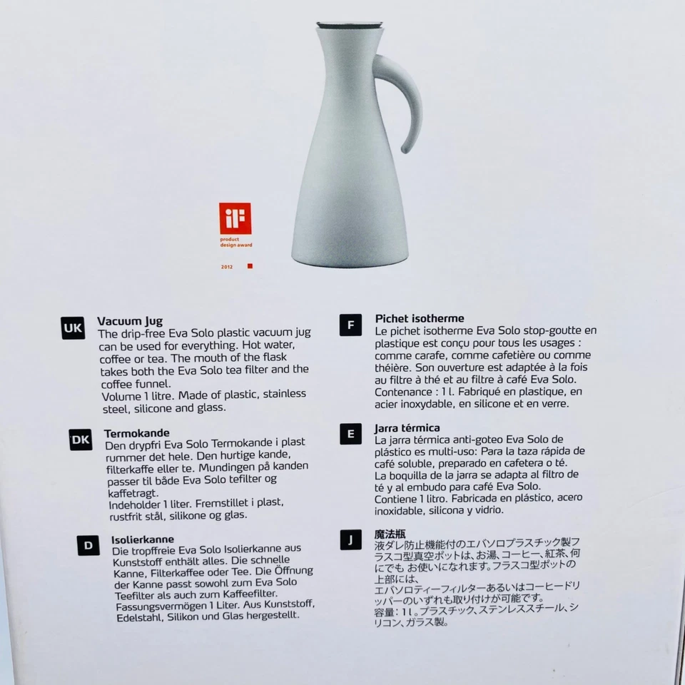 Eva Solo вакуумный кувшин 1 л без капель графин термо колба серый 502800 новый открытая коробка - Изображение 4 из 4