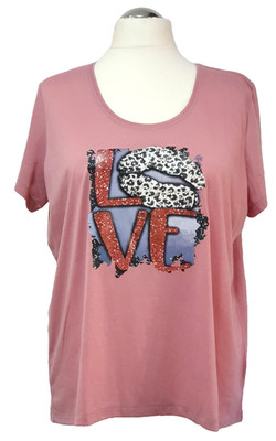 LOVE LEO T-Shirt Damen Kurzarm Shirt altrosa Bluse LOVE  Druckmotiv Grösse .XXL
