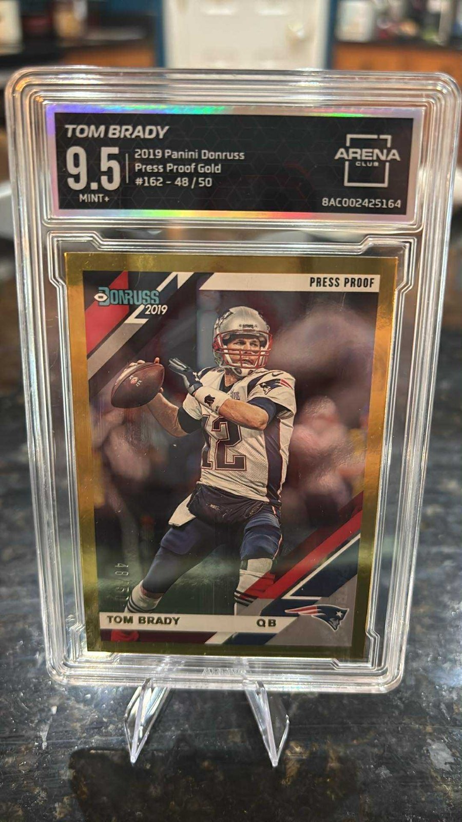 2019 Tom Brady Panini Donruss Press Proof Gold /50 Patriots #162 9.5