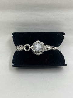 Sterling Silver 925 sarda bali crystal floral bracelet (20.90g 7.25in 6 1/4")