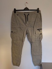 Primark Cargo Mens Size Large Tan Sand Cuff Slim Stretch Multi Pockets