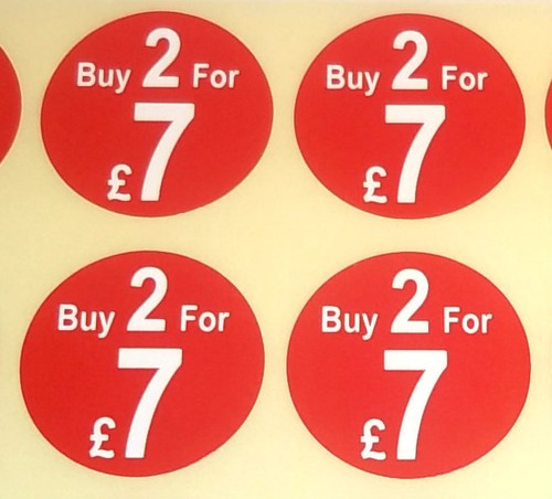 Promocional Punto de Venta Precio Pegatinas Etiquetas Etiquetas Compre 2 por £2 £5 £10 - Imagen 8 de 13