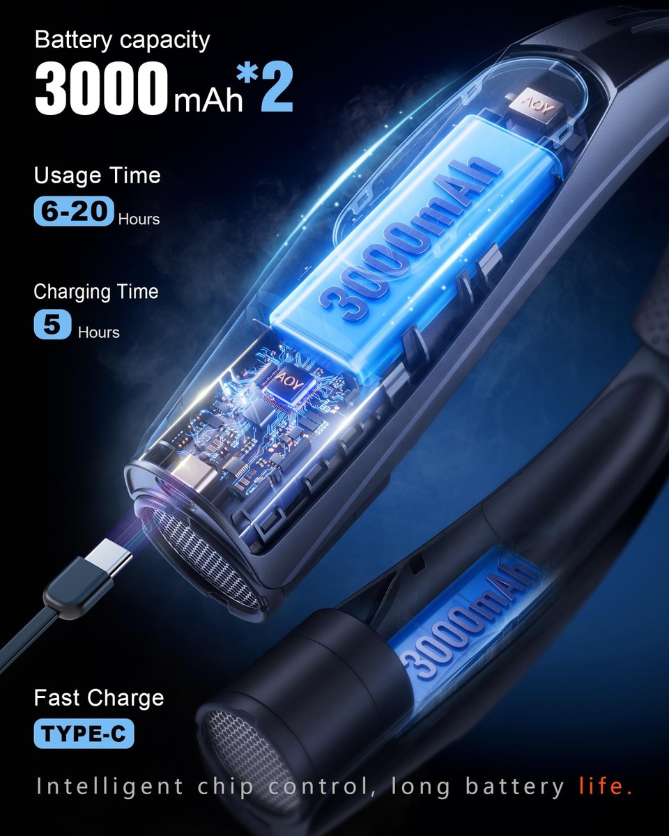 Portable Neck Fan Hands Free 6000mAh Quiet USB Rechargeable 6