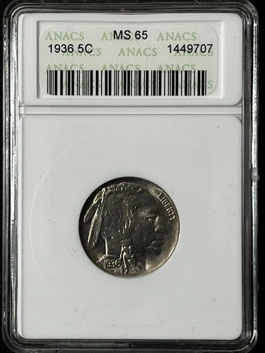 1936 5C Buffalo Nickel ANACS MS65  1449707