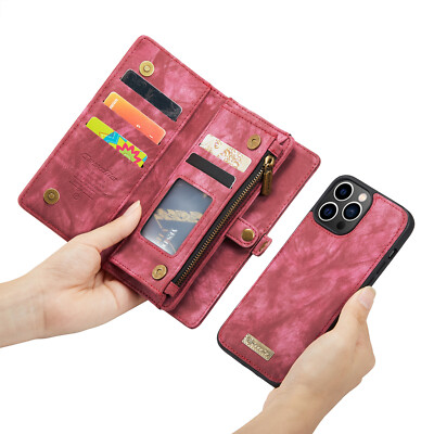Detachable Leather Magnetic Wallet Case +Back Cover f iPhone 14 15 16 17 Pro Max