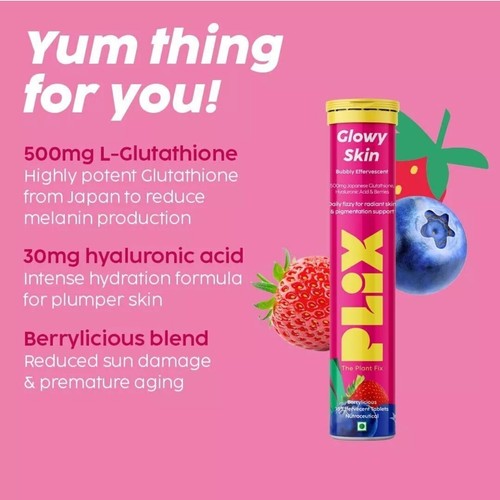 PLIX Glutathione Tablets With Vitamin C For Clear & Youthful Skin Strawberry X30 - Picture 4 of 8