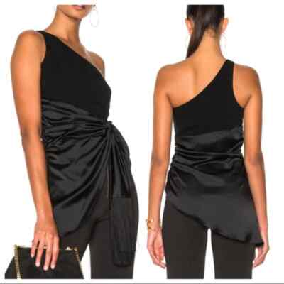 NWT Cinq à Sept Theoline Black One Shoulder Ruched Top XXS
