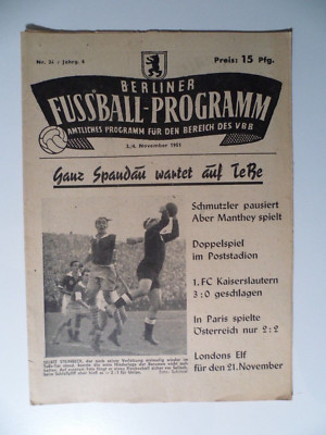 Spandauer SV-Tennis Borussia Berlin + Hertha BSC-Viktoria  1951/52  Programmheft
