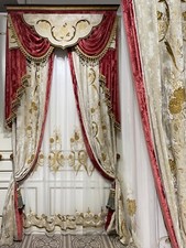 luxury European Velvet Embroidery thick red shading valance curtain tulle M1601