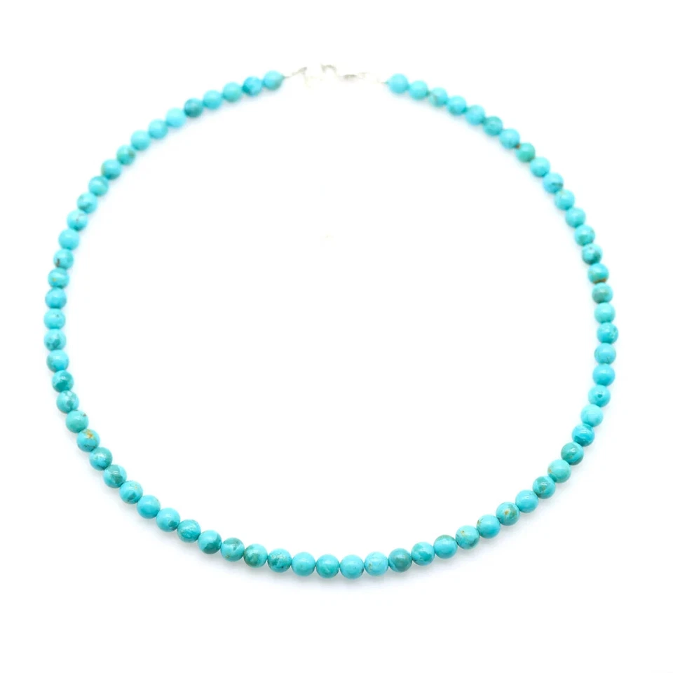 Bright Sky Blue Turquoise Necklace, 6mm Round Beaded Arizona Gemstone Choker - Image 4 of 4
