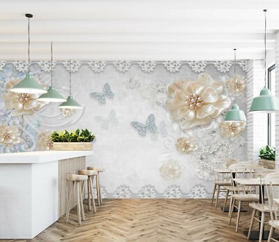 3D Butterfly Flower ZHUA8290 Wallpaper Wall Murals Removable Self-adhesive Amy