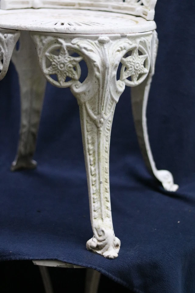 Antique French Victorian Cast Iron Foliate Leaf Pattern White Garden Chair. 1 Pc - Image 2 of 4