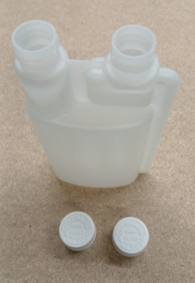 Dosierflasche 250ml Zweihals + 2 Deckel Mischflasche Kunststoffflaschen ANGEBOT