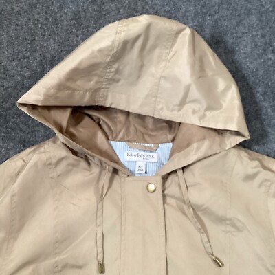 Kim Rogers Jacket Womens Large Petite Beige Lightweight Zip Snap