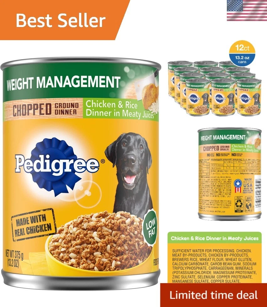 Low-Fat Soft Wet Dog Food Cans, Chicken & Rice Flavor - 13.2 oz. Pack of 12