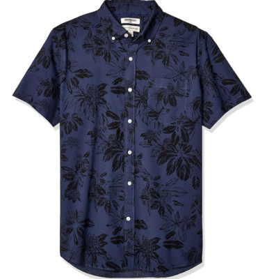 NEW Goodthreads Men's Standard Fit Short Sleeve Printed Poplin Shirt Size XS