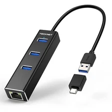 USB to Ethernet Adapter, USB C to Ethernet,Aluminum 3 Port USB 3.0 Hub with RJ45