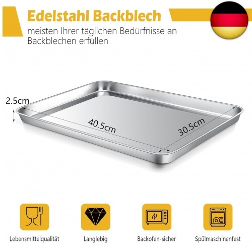 Backblech & Kühlgitter Set – Alu-Backblech Antihaftbeschichtet, Edelstahlrost, 43,2 Cm